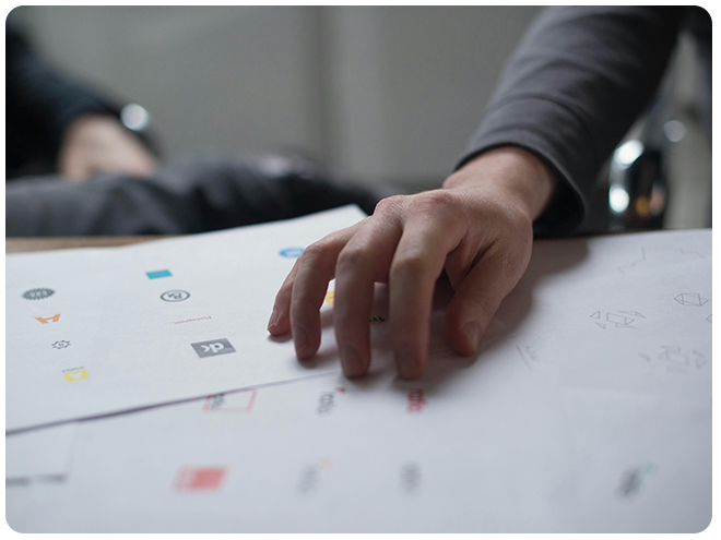 Branding materials including business cards and logo mockups