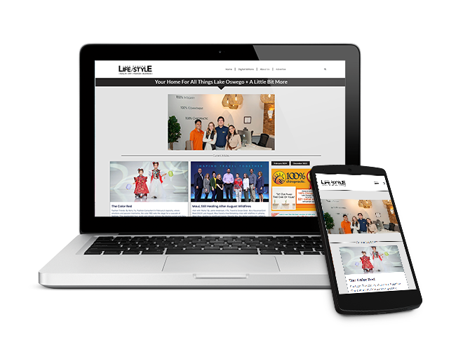 Responsive website design for Lake Oswego Lifestyle Magazine displayed on a laptop and smartphone screen, showcasing a modern, mobile-friendly layout.